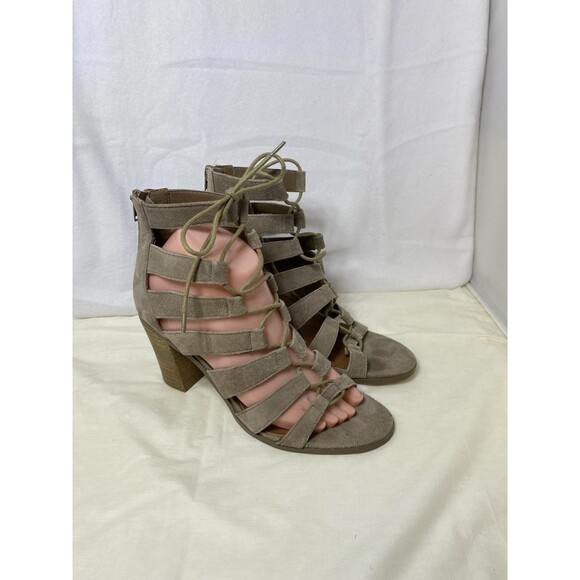 Steve Madden Taupe Lace Up Sandals Size 7.5 M Gladiator Block Heel - Picture 1 of 8